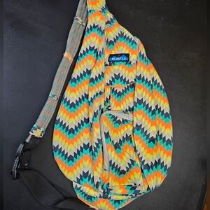 KAVU Chevron Sling Bag Orange Teal Yellow Backpack Purse Zipper